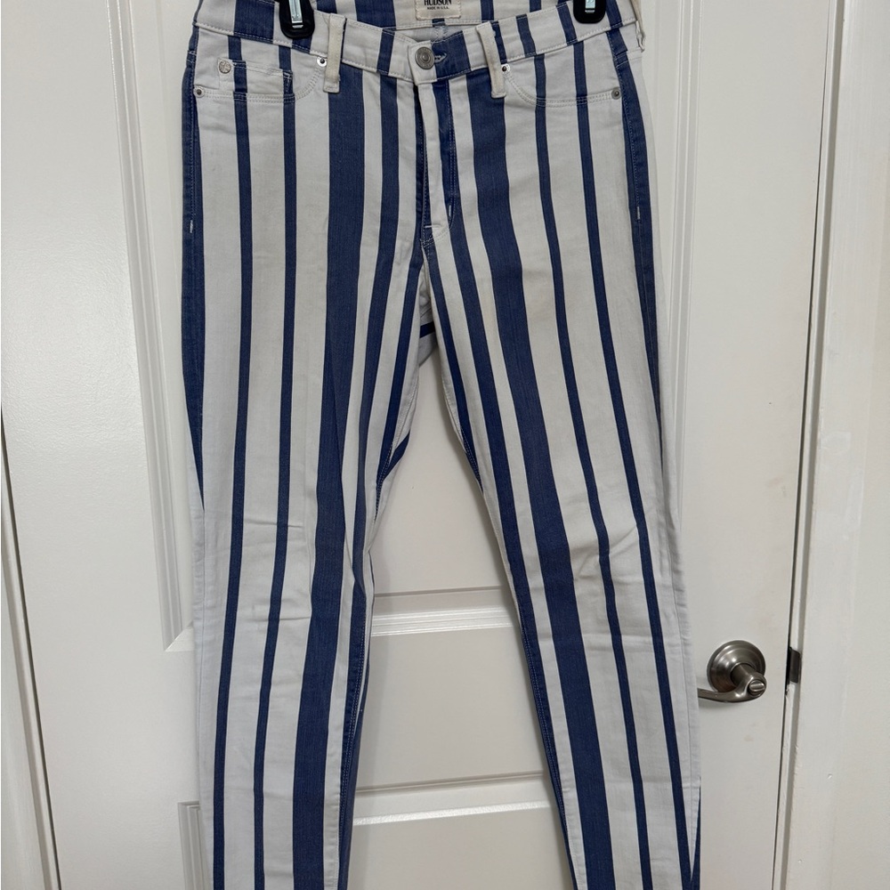 Hudson Krista Ankle Super Skinny Striped Blue and White Jeans